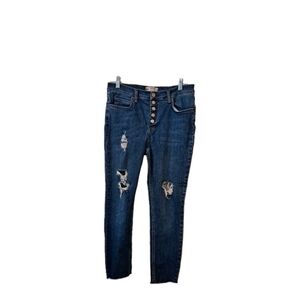 Free People Distressed Normcore  Jeans Size W31 Dark Raw Hem Button Fly Womens
